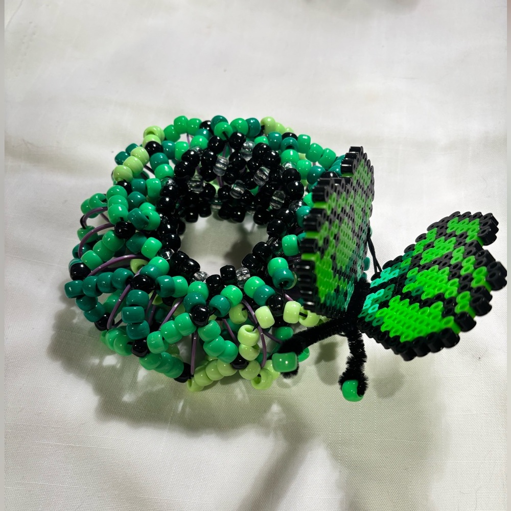 Kandi slinky cuff with perler butterfly